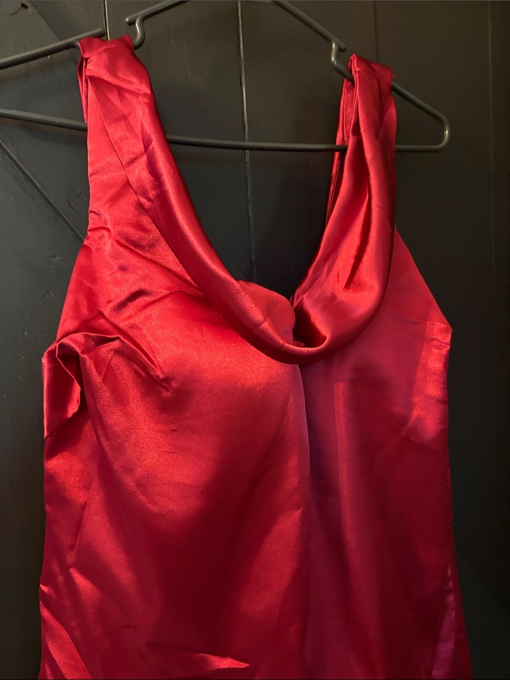 Elegant Red Satin Maxi Dress with Cowl Neck - Picture 2 of 7